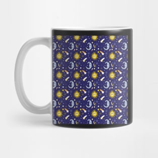 Space Celestial Sun Moon Night Sky Stars Astrological Pattern Mug